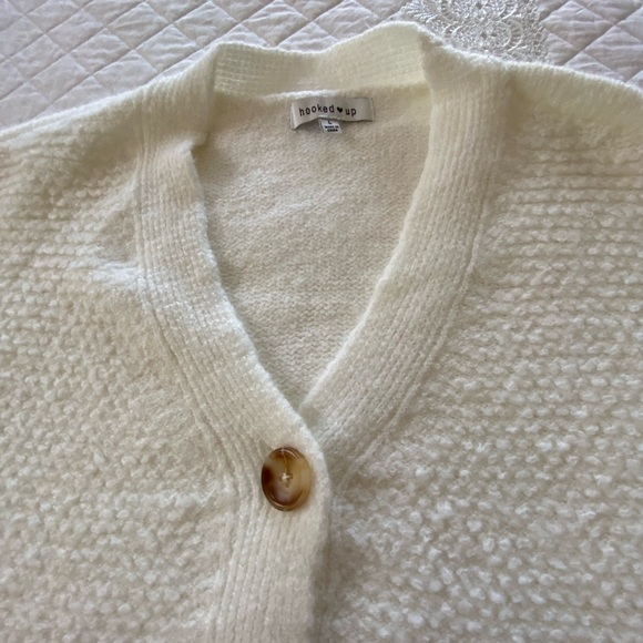 Hooked❤️Up Boxy Cream Cardigan Sweater Cozy Coastal Grandma Size Large - Picture 7 of 12